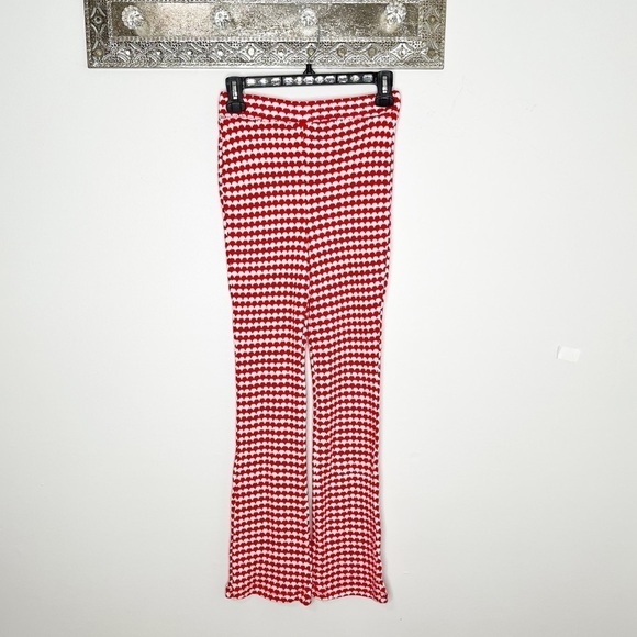 Zara Red White Knit High Waist Flare Leg Pants Trousers - Picture 3 of 8
